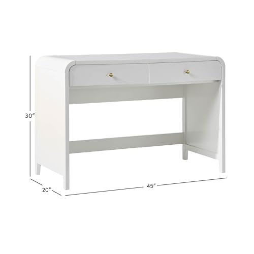 Walker Edison Zoey Modern Curve Design Writing Desk with Drawer, 45 Inch, White - color: White