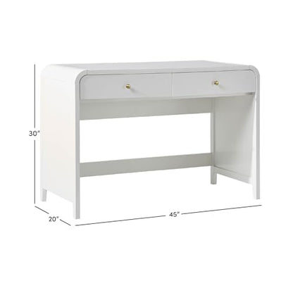 Walker Edison Zoey Modern Curve Design Writing Desk with Drawer, 45 Inch, White - color: White