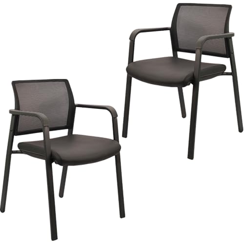 CLATINA Mesh Back Stacking Guest Chairs Leather,Stackable Waiting Room Arm Chair with PVC Upholstered for Office Reception Hospital Lobbies Schools Conference Medical Meeting Churches Black,Set of 2 - size: 2 Pack