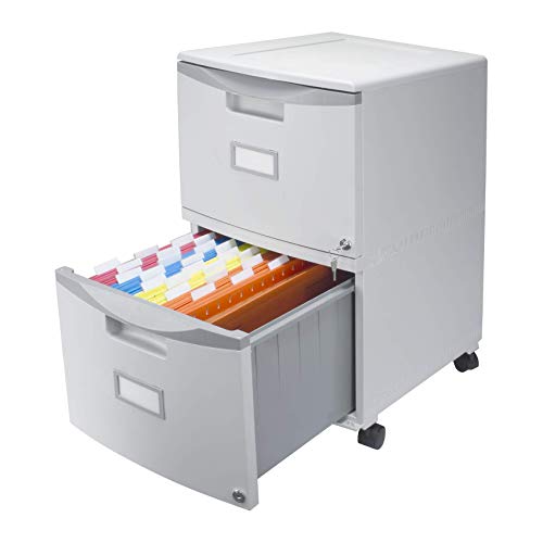 Storex Two-Drawer Mobile File Cabinet with Lock, 14.8 x 18 x 26-Inch, Gray (61301B01C) - color: Grey, size: 26" x 31.8" x 14.1", style: 2-Drawer, With Casters
