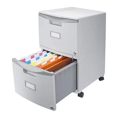 Storex Two-Drawer Mobile File Cabinet with Lock, 14.8 x 18 x 26-Inch, Gray (61301B01C) - color: Grey, size: 26" x 31.8" x 14.1", style: 2-Drawer, With Casters