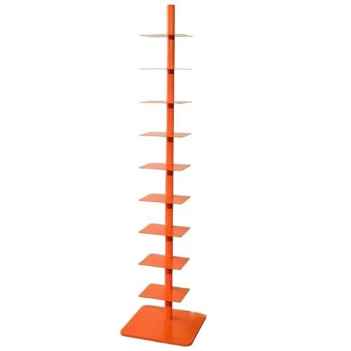 9-Tier Metal Spine Bookshelf – Vertical Book Tower, Slim Ladder Shelf for Corners, Space-Saving Bookcase and Multipurpose Storage Rack for Home Office (Orange) - color: Orange