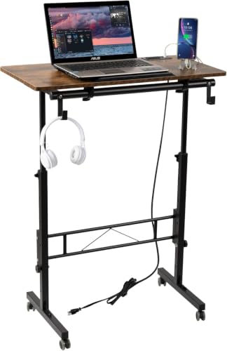 Hadulcet Small Standing Desk Height Adjustable with Tiltable Tabletop - color: Rustic Brown, size: 31.5" with Charging