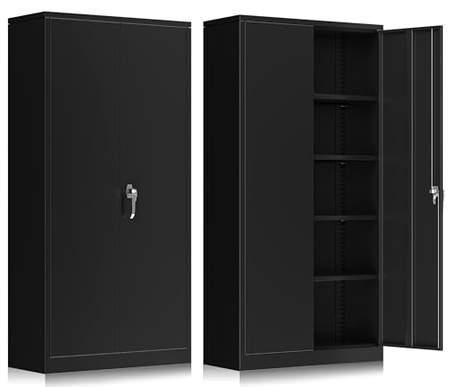 72-Inch Metal Storage Cabinet for Garage, Lockable Steel Cabinet with Doors and Adjustable Shelves, Black Locking Storage Unit for Office, Home, Gym, and School. - color: Black, size: MSC-D18