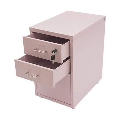CNCEST 2-Drawer Vertical Metal File Cabinet Pink Lockable Rolling Casters | Steel Body with Smooth Extension Slides Compact Unit Fits Under Desks in Home Offices Quick Assembly Space-Saving Design - color: Pink