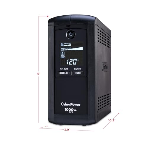 CyberPower CP1000AVRLCD Intelligent LCD UPS Battery Backup | Surge Protector, 1000VA/600W, 9 Outlets, AVR, Mini-Tower - size: 1000VA