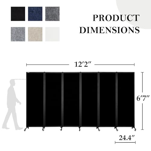 Room Partition 2.0 Upgrade Version,12'2"L* 6'7"H,6 Panel,Black - color: Black, size: 6
