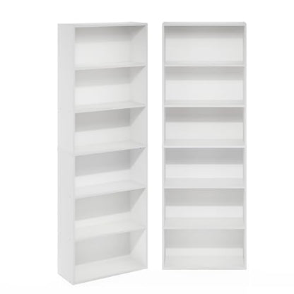 Furinno Jaya Book Shelf Set of 2, 6-Tier Bookshelf, Bookcase, 9.5 x 24.6 x 71, for Home Office, Living Room, White - color: White, size: Set of 2, 6-Tier