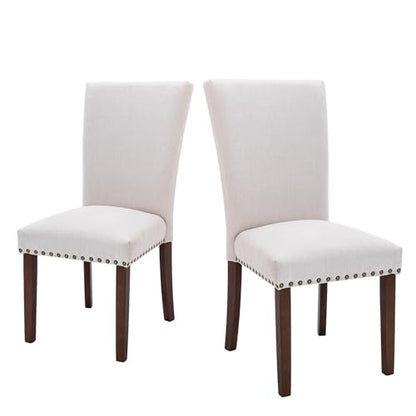 MALOL COLAMY Upholstered Parsons Dining Chairs Set of 2, Fabric Kitchen Side Chairs with Nailhead Trim and Wood Legs, Dining Room Chairs for Farmhouse Restaurant, Beige - color: W-beige, size: Set of 2