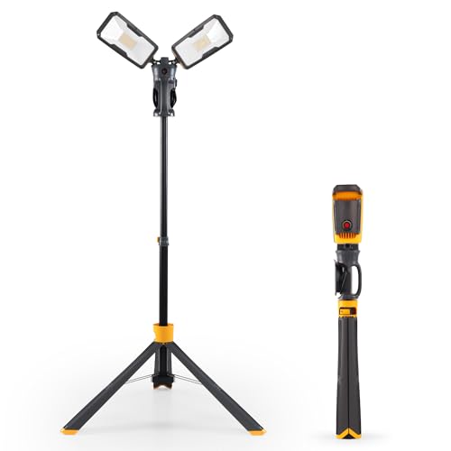LUTEC 【Upgraded】 6290Max 11000 Lumen 92W Dimmable LED Work Light with Telescoping Tripod, Adjustable Color Temperature Dual-Head Work Light with Stand and 8 Ft 3-Prong Power Cord - size: Max-11000LM