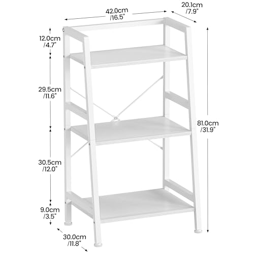 3-Tier Bookshelf, Ladder Shelf, Stand Up Shelves, Industrial Bookcase with Steel Frame, Metal Small Bookcase, for Living Room, Home Office, Kitchen, Bedroom, Industrial Style（White） - color: White, size: 3 Tier (11.8"D x 16.5"W x 31.3"H)