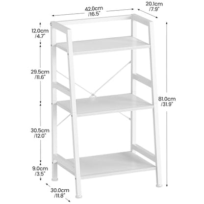 3-Tier Bookshelf, Ladder Shelf, Stand Up Shelves, Industrial Bookcase with Steel Frame, Metal Small Bookcase, for Living Room, Home Office, Kitchen, Bedroom, Industrial Style（White） - color: White, size: 3 Tier (11.8"D x 16.5"W x 31.3"H)