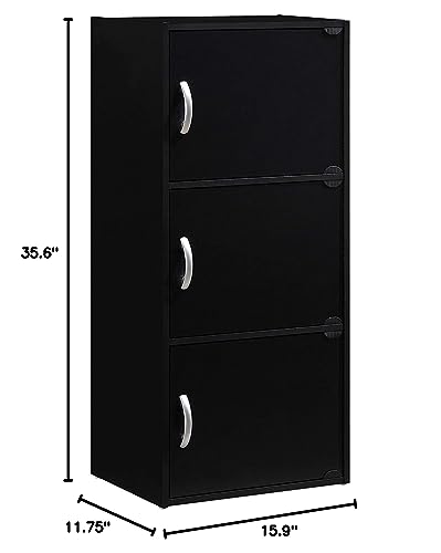 HODEDAH IMPORT 3-Shelf Bookcase Cabinet, Black - color: Black