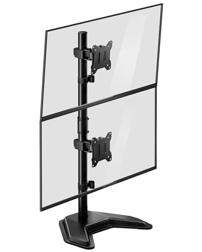 monTEK Freestanding Stacked Dual Monitor Stand for 17-32", 22 lbs Each | Solid V-shaped base, vertical dual-screen full-motion arms, height adjustment, tilt, swivel, rotation and VESA 75/100 - size: Dual Monitor
