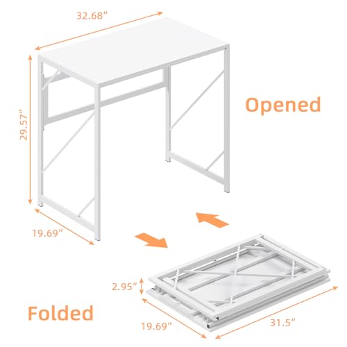 Elephance Folding Desk Writing Computer Desk for Home Office No-Assembly - color: White, size: 31.5 Inch