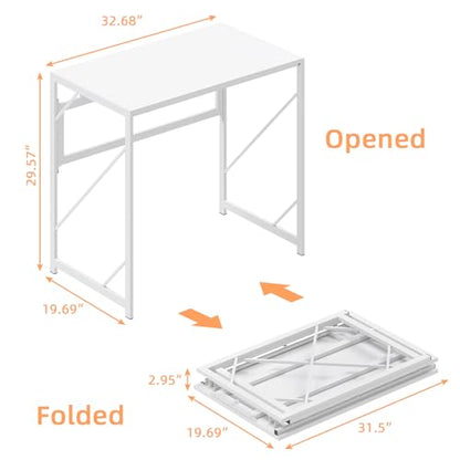 Elephance Folding Desk Writing Computer Desk for Home Office No-Assembly - color: White, size: 31.5 Inch