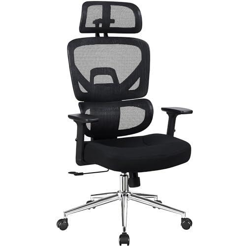 VECELO High Back Ergonomic Office Chair, Big and Tall Mesh Desk Chair with Wheels, Tilt Function, 3D Headrest, Lumbar Support, Swivel Rolling Computer Chair for Task, Home Office, Black