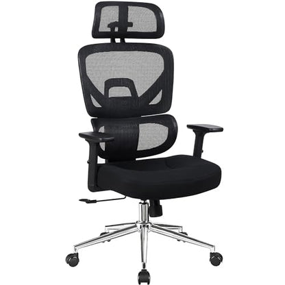 VECELO High Back Ergonomic Office Chair, Big and Tall Mesh Desk Chair with Wheels, Tilt Function, 3D Headrest, Lumbar Support, Swivel Rolling Computer Chair for Task, Home Office, Black