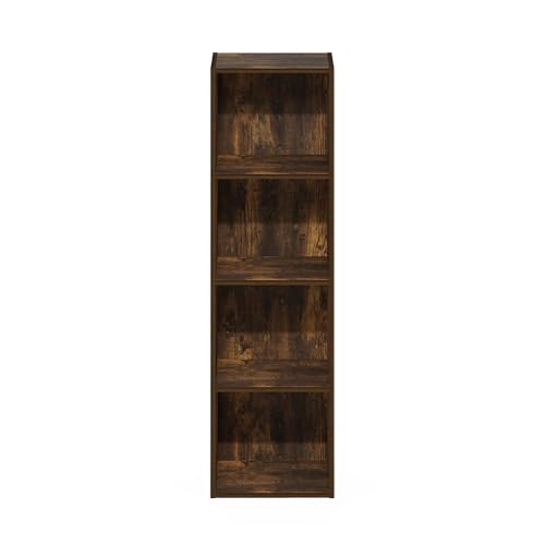 Furinno PASIR Book Shelf, 4-Tier Modern Bookshelf, Open Shelves Bookcase 9 x 12 x 42, Easy Assembly, for Living Room, Bedroom, Home Office, Amber Pine - color: Amber Pine, size: 4-Tier Cube