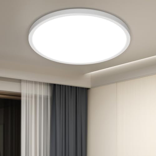1Pack LED Flush Mount Ceiling Light Fixture, 9 Inch Light Fixture, 3000K-4000K-6500K Round Flat Bedroom Lights, Closet Round Surface for Bathroom Laundry Bedroom Hallway - color: White, size: 9Inch-1Pack
