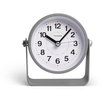 TIMESS Analog Alarm Clock with Snooze & Light, Silent Non-Ticking, Gray | On-demand light, quartz movement, battery operated, easy to set, gentle wake alarm, bedside clock for home, travel, or office - color: Gray