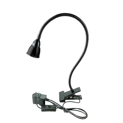 QUANS 5W COB Clip-on Adjustable Gooseneck Cool White LED Desk Reading Light | 19 Inch Black Adjustable Neck, 6000K 6500K, US Plug On/Off Switch, Metal Clamp for Sewing Study Bedside Craft Work Lighting - color: Cool White