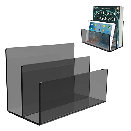 Boloyo Acrylic File Holder,1PC 2 Sections Clear Black File Organizer Mail Letter Sorter Desktop Folder Holder for Home Office School Envelope Bill Filling Paper Document - color: Clear Black, size: 2 Sections(1PC)