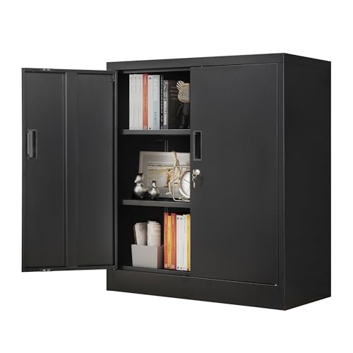 CMY Metal Storage Cabinet, 36" H Locking Storage Cabinet with Adjustable Shelves, Steel Cabinets for Garage, Home, Office, Utility Room-Black - color: Black, size: 36" H