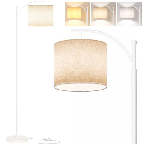 SUNMORY Arc Floor Lamp for Living Room, Modern Tall Standing Lamps, White | 3 Color Temperatures, 9W 800lm LED Bulb, Adjustable Hanging Shade, Foot Switch, Metal Floor Light for Bedroom Office Corner - color: White