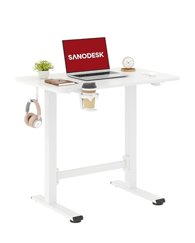 SANODESK 32''x20'' Gas-Spring Lifting Mobile One-Piece Standing Desk | Mobile Rolling Workstation Desk Adjustable Height, One-Piece Desktop，Walking Pad & Treadmill Compatible, Portable Home Office - color: White Frame+ White Top, size: 32x20