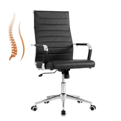 Okeysen Black Conference Room Chairs, Modern Ergonomic PU Leather Office Desk Chair Ribbed for Office, High Back Executive Swivel Rolling Task Chair for Home - color: Black-ribbed