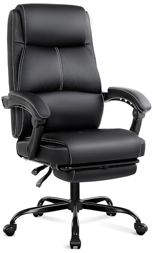 Misolant Big and Tall Office Chair with Footrest, High Back Desk Chair with Linkage Armrest, 90-155° Recline Executive Computer Chairs with Adjustable Height for Home - color: Black