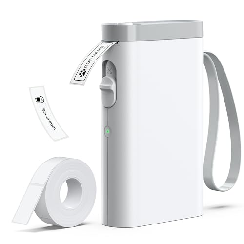 P21 Label Maker Machine with Tape, Bluetooth Label Printer, White | Inkless Printing, Built-in Cutter, Rechargeable, Easy App Editing, Ideal for School, Office and Home - color: White