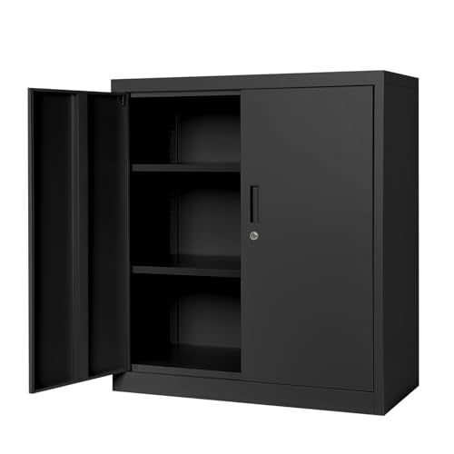 Metal Storage Locker, 36" Heavy Duty Garage Storage Cabinet with Locking Doors and Adjustable Shelves, Lockable Steel File Cabinet for Home Office Black | 2 Adjustable Shelves Locker, Black Lockable Steel File Cabinet for Home Office - color: Black, size:
