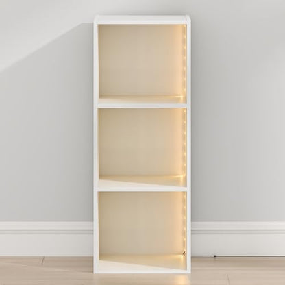 Furinno LUDER Book Shelf with LED Lights, 3-Cube Bookshelf, Bookcase, 9.3 x 12 x 31.5, for Home Office, Living Room, Study Room, White - color: White, size: 3-Cube LED