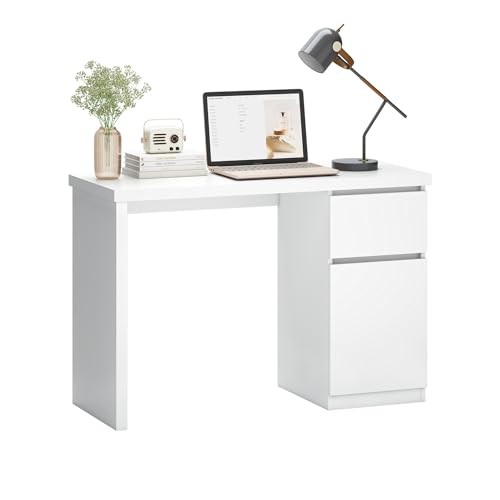 furtble White Desk with Drawers, 43 Inch Small Cute Desk for Bedroom, Home Office PC Desks Workstation Study Table Desks with Storage, White