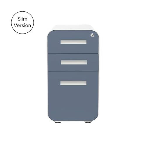 Laura Davidson Furniture Stockpile Slim 3-Drawer Mobile File Cabinet with Lock - Under Desk Metal Filing Cabinet, Legal/Letter File Folders, Wheels & Stationary Feet, Assembled, Coastal Blue Faceplate - color: Coastal Blue