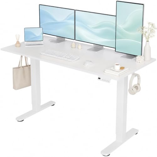 Claiks Electric Standing Desk, 55x24 Inch, White - color: White, size: 55 Inch