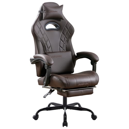 Gaming Chair with Footrest and Massage Lumbar Support, Ergonomic Computer Gamer Chair, Office Video Game Chairs with Adjustable Height and Backrest (Coffee) - color: Coffee