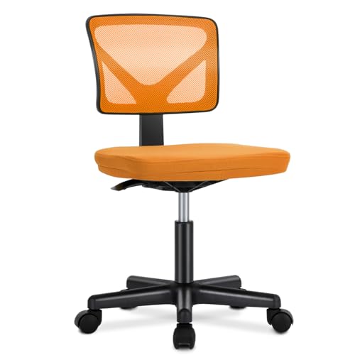 Sweetcrispy Small Armless Desk Chair, Mesh Rolling Office Chairs | Adjustable Ergonomic Lumbar Support, Low-Back, Swivel Wheels, Home Work, Bedroom, Study, Student, Adults, Orange - color: Orange