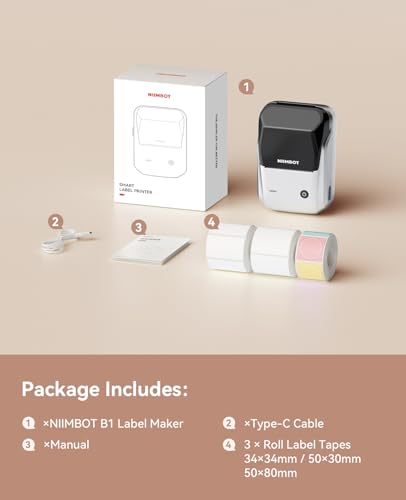 NIIMBOT B1 Label Maker Machine with 3 Tapes, Silver Gray | 2 Inch Portable Sticker Printer for Home, Office, School Small Businesses, Clothing, Logo, Jar, Bakery, Work with Phones & PC - color: Silver Gray, style: Printer+3Tapes