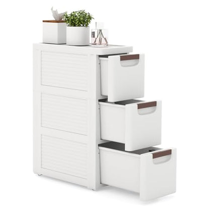 LOKO 3-Drawer Narrow Storage Cabinet, Slim Rolling Cart, Mobile Plastic Cart Container with Pull Handles, Built-in Wheels, for Living Room, Kitchen, Bathroom, Office (7.5"x16.5"x22.5" (3 Drawer)) - size: 7.5"x16.5"x22.5" (3 Drawer)