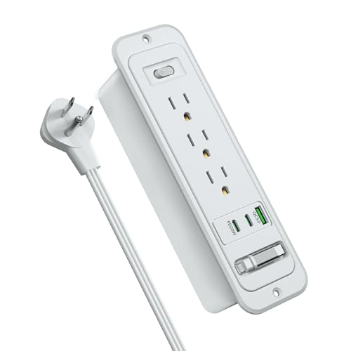 Recessed Power Strip with Retractable USB C Cable,2 PD 20W USB C,Flush Mount Countertop Drawer Outlet, Furniture Hidden Outlet for Side Table,End Table,3 Outlets (Grey, 6FT-20W USB) - color: Grey, size: 6FT-20W USB