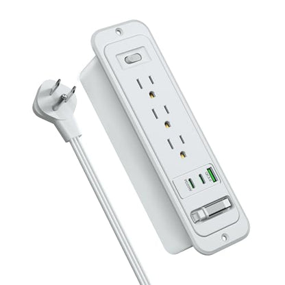 Recessed Power Strip with Retractable USB C Cable,2 PD 20W USB C,Flush Mount Countertop Drawer Outlet, Furniture Hidden Outlet for Side Table,End Table,3 Outlets (Grey, 6FT-20W USB) - color: Grey, size: 6FT-20W USB
