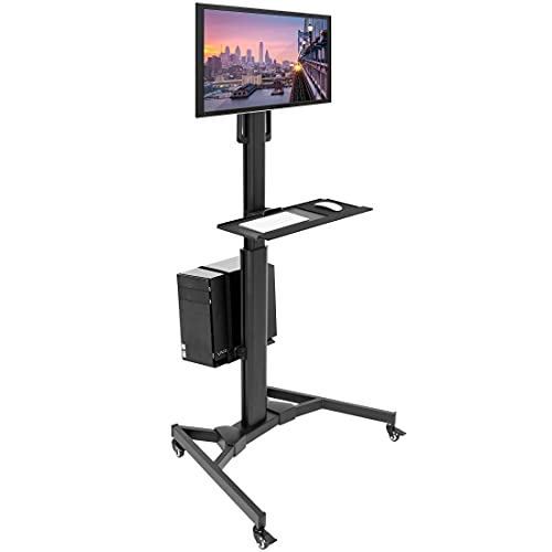 Mount-It! Computer Cart Mobile Desk Workstation with Monitor Mount for Screen up to 32", Rolling Computer Desk PC Cart, Keyboard & Mouse Tray, Rolling Stand with Adjustable CPU Holder, 63.5" Tall - style: 1 Monitor