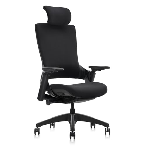 CLATINA Cloth Fabric Ergonomic Office Chair with Adjustable Depth Seat Height 2D Head 3D Arm Rest and Lumbar Support, Swivel Executive Computer Task Chair for Home Office Conference Room, Black - color: Black-fabric, size: 1 pack-With headrest