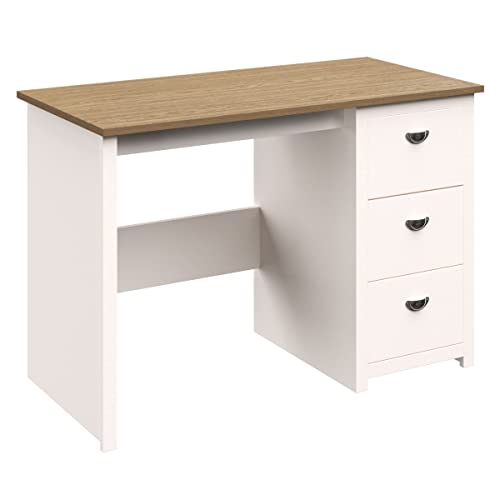 Lavish Home Computer Desk with 3-Drawer File Cabinet, White and Wood