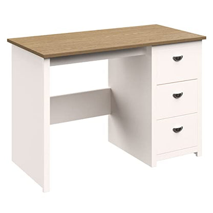 Lavish Home Computer Desk with 3-Drawer File Cabinet, White and Wood