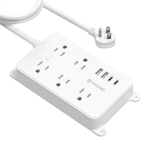 TROND Power Strip with USB, 10ft Extension Cord, 1300J, ETL Listed | 5 Widely Spaced Outlets with 4 USB Ports, Low-Profile Flat Plug, Wall Mountable, Surge Protector for Home Office, White - color: White, size: 10ft, style: 5 Outlets