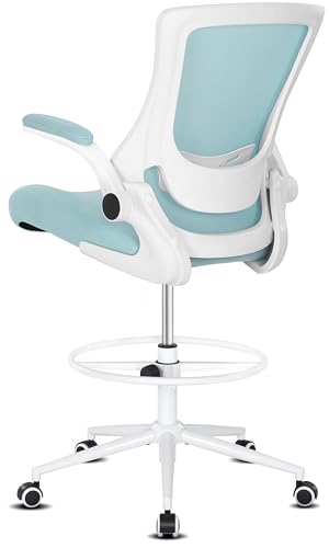 Misolant Tall Office Chair, Drafting Chair for Standing Desk, High Office Chair with Adjustable Lumbar Support, Flip-up Arm and Footrest Ring, Tall Drafting Chair for Bar Height Desk - color: Sky Blue